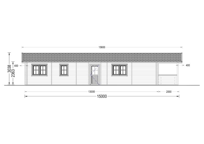 Blockbohlenhaus GOSAU (44 + 44 mm), 6x15 m, 90 m²