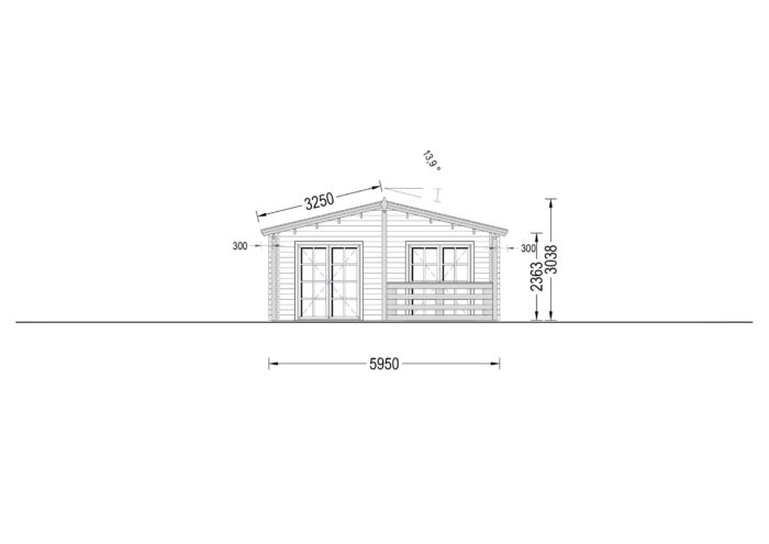 Blockbohlenhaus GOSAU (44 + 44 mm), 6x15 m, 90 m²