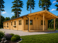 Blockbohlenhaus BIRGIT (44+44 mm) · 6 × 19 m · 114 m² · Isoliert