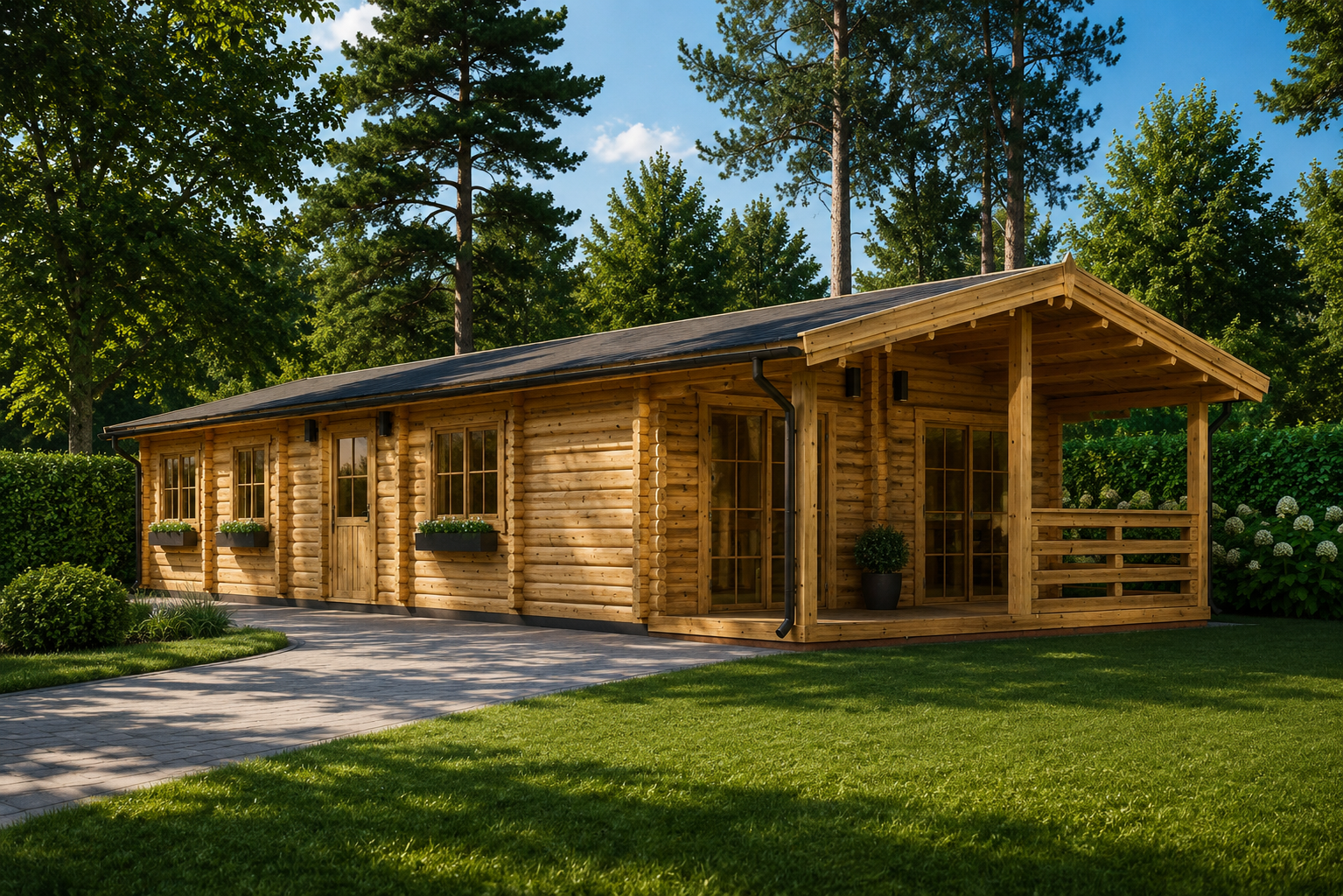 Blockhaus_Gosau Blockbohlenhaus GOSAU (66 mm), 6x15 m, 90 m² – Bild 1