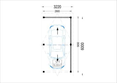 Carport aus Holz mit L-förmiger Wand LISA, 3.2x6 m