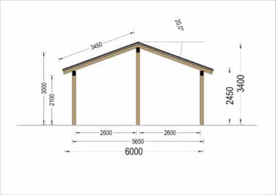 Carport aus Holz mit L-förmiger Wand LISA, 3.2x6 m