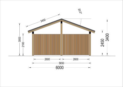 Carport aus Holz mit L-förmiger Wand LISA, 3.2x6 m