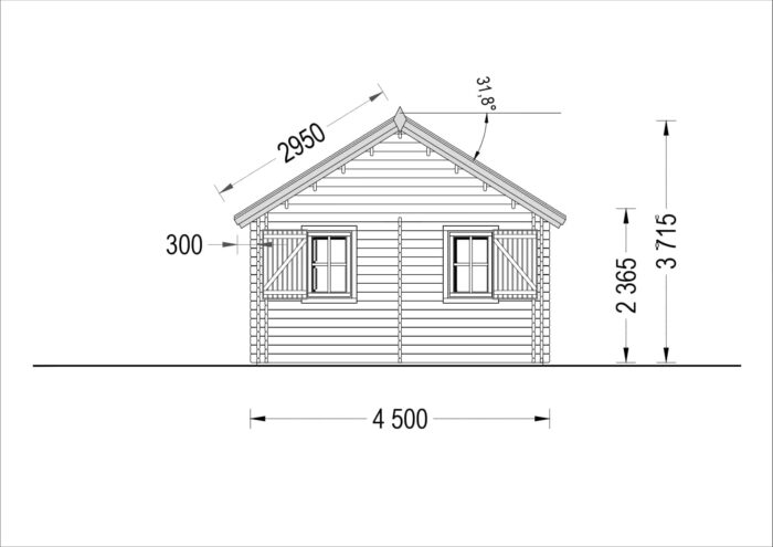 Blockbohlenhaus mit Schlafboden SALLY (44 + 44mm), 27m²