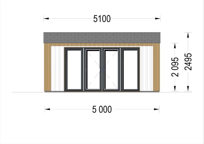 Gartenhaus TAURUS (44mm + Holzverschalung ), 5x4m, 20m²