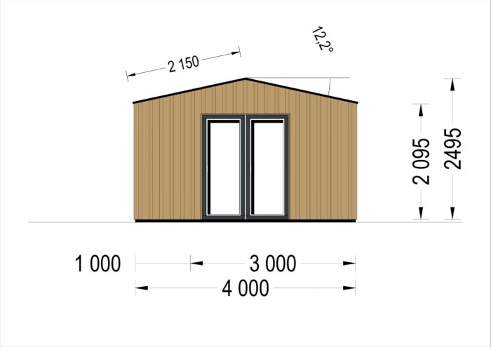 Gartenhaus TAURUS (34mm + Holzverschalung), 4x4m, 12m²