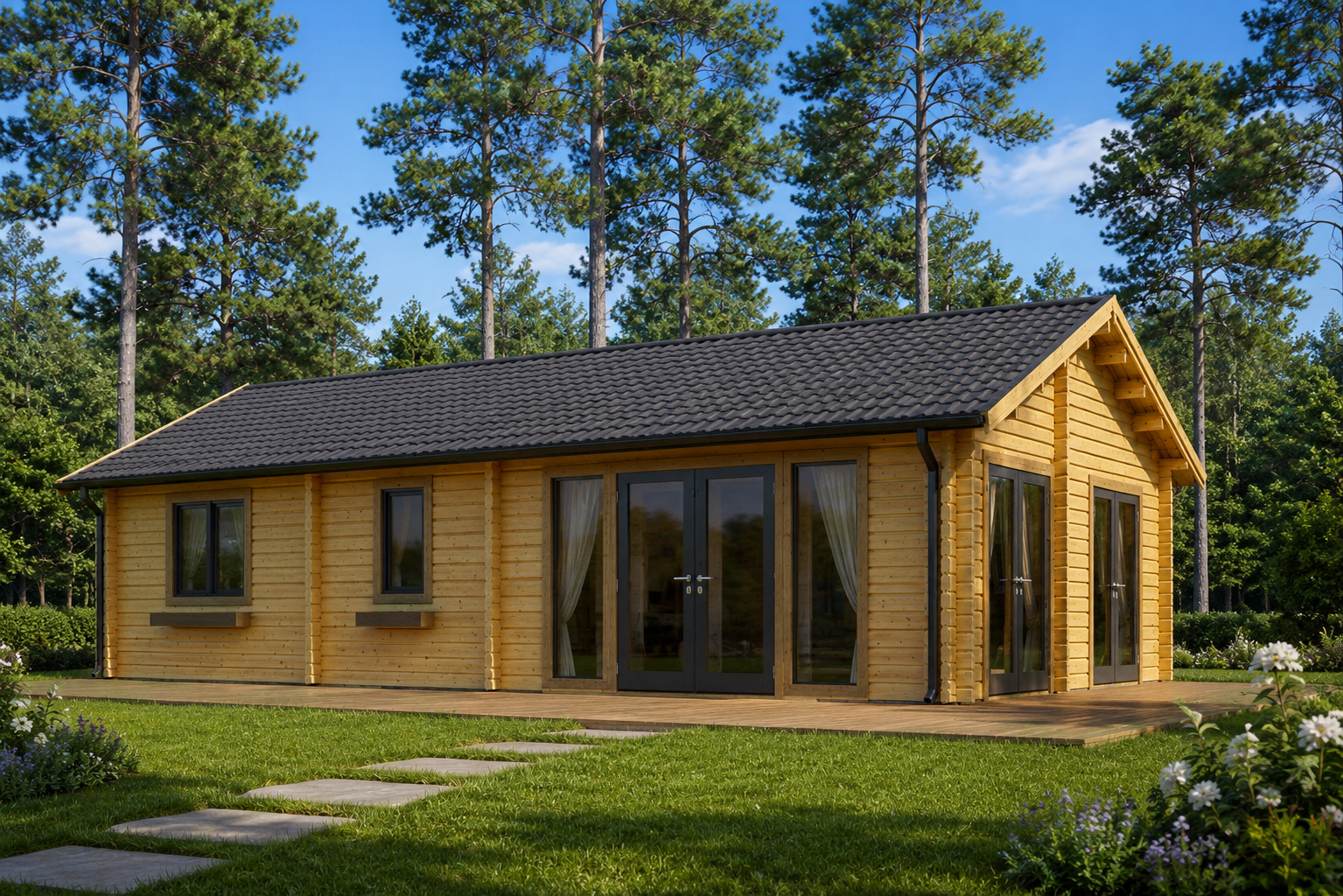 Blockbohlenhaus Angela (44+44 Mm) (1) Blockbohlenhaus ANGELA (44+44mm), 71m² – Bild 1