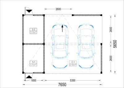 Carport aus Holz für 2 Autos mit Schuppen und Seitenwand, 7.6x5.6 m