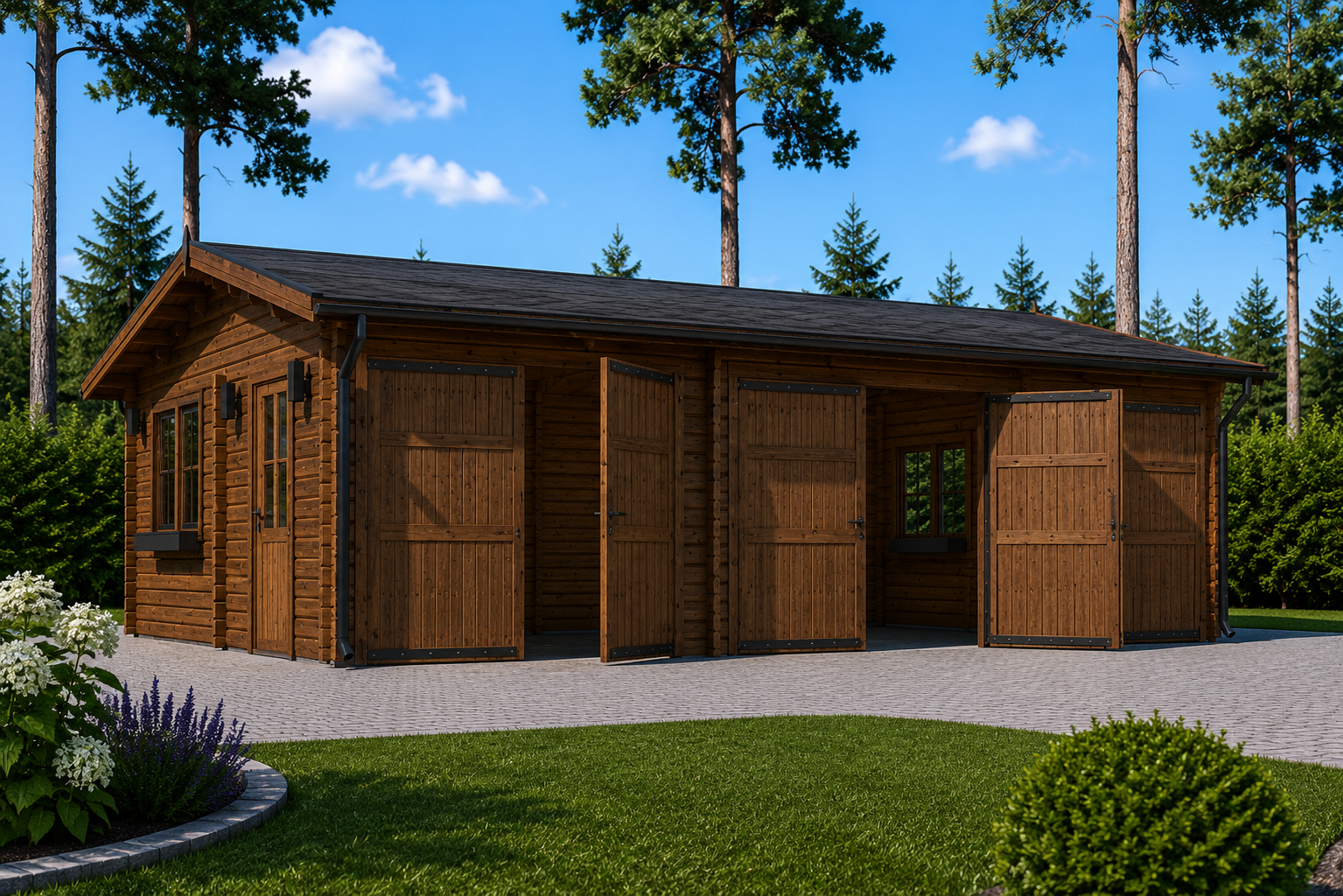 Dreifachgarage Aus Holz (44Mm), 9X6M, 54M² (2) Dreifachgarage aus Holz (44mm), 9x6m, 54m² – Bild 1