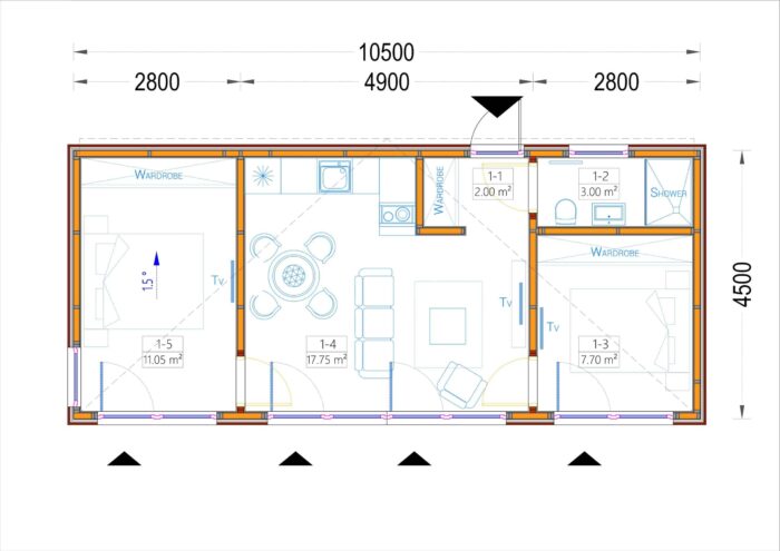 PREMIUM Gartenhaus (Isoliert, SIPS), 10.5x4.5 m, 40 m²