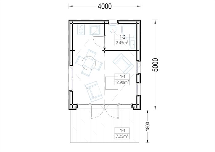 Blockbohlenhaus SUSI (44mm + Holzverschalung), 20m² – Bild 5