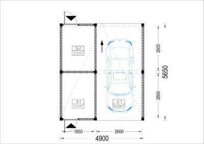 Carport aus Holz für 1 Auto mit Schuppen und Seitenwand LUNA F PLUS, 4.9x5.6 m