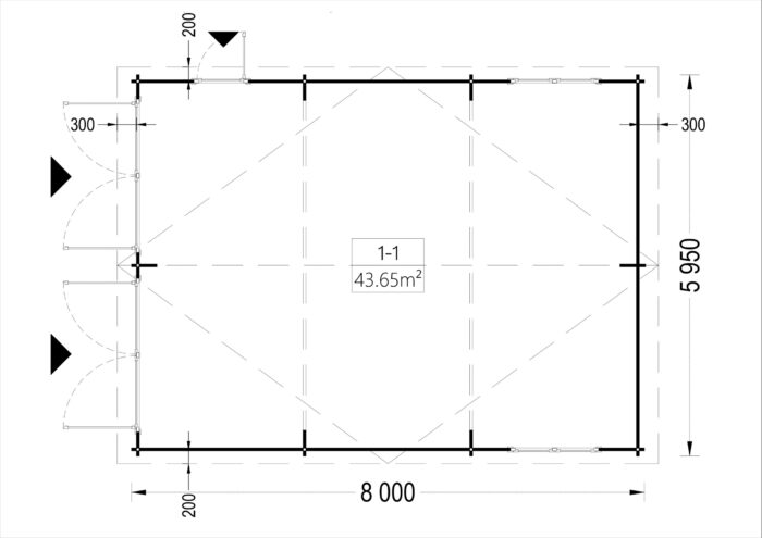 Doppelgarage aus Holz (44mm), 6x8 m, 48m²