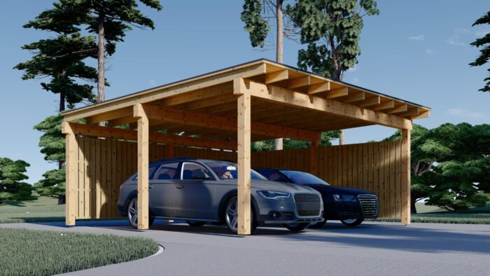 Carport Luna Duo für 2 Autos mit L-förmiger Wand F, 6x6 m