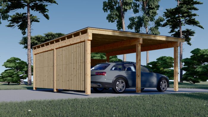 Carport Luna Duo für 2 Autos mit L-förmiger Wand F, 6x6 m