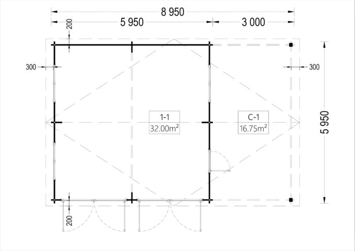 Doppelgarage (44 mm) 6x6m mit Carport 3x6m, 54m²