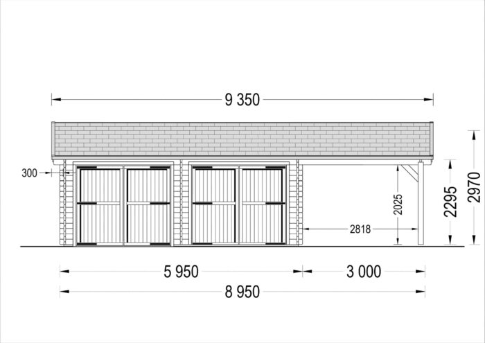 Doppelgarage (44 mm) 6x6m mit Carport 3x6m, 54m²