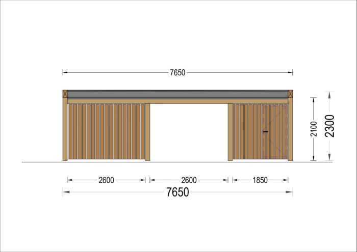 Carport aus Holz für 2 Autos mit Schuppen und Seitenwand, 7.6x5.6 m