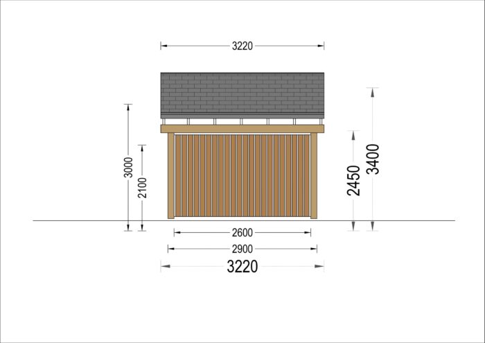 Carport aus Holz mit L-förmiger Wand LISA, 3.2x6 m