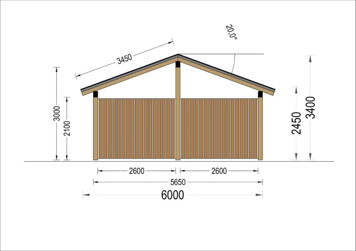 Carport aus Holz mit L-förmiger Wand LISA, 3.2x6 m