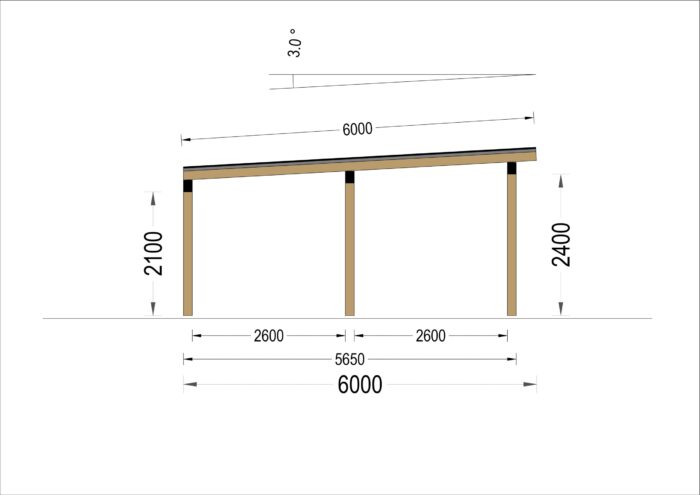 Carport Luna Duo für 2 Autos mit L-förmiger Wand F, 6x6 m