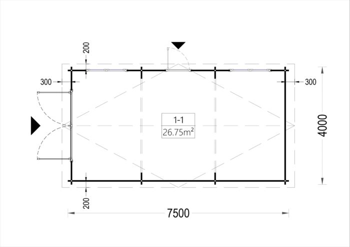 Einzelgarage aus Holz (44 mm), 4x7.5 m, 30 m²