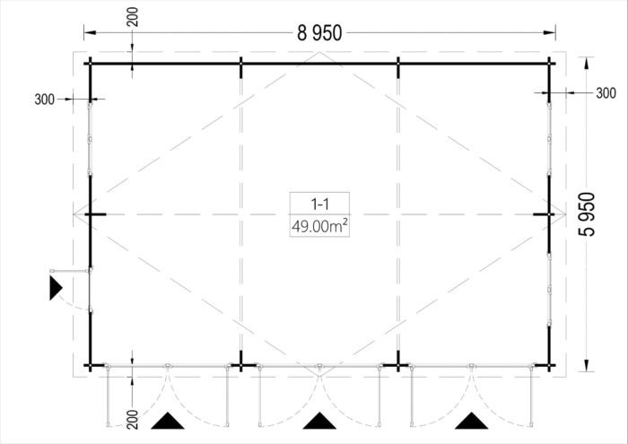 Dreifachgarage aus Holz (44mm), 9x6m, 54m²