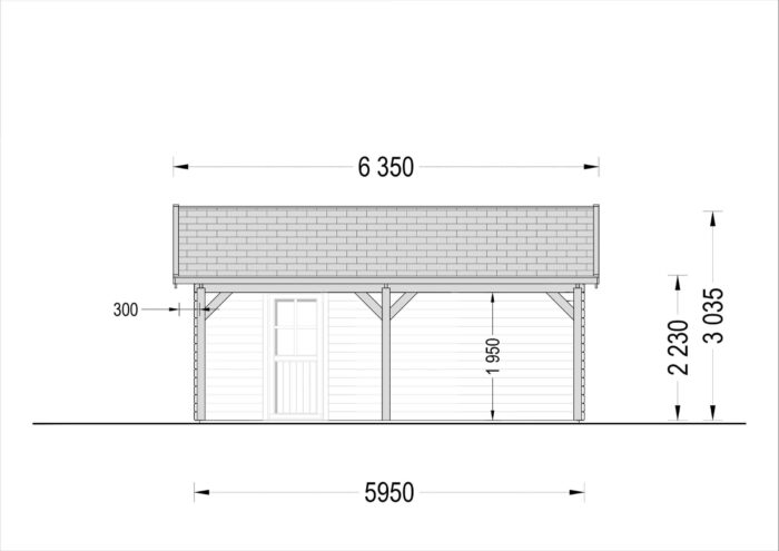 Einzelgarage (44mm) 4x6m mit Carport 3x6m