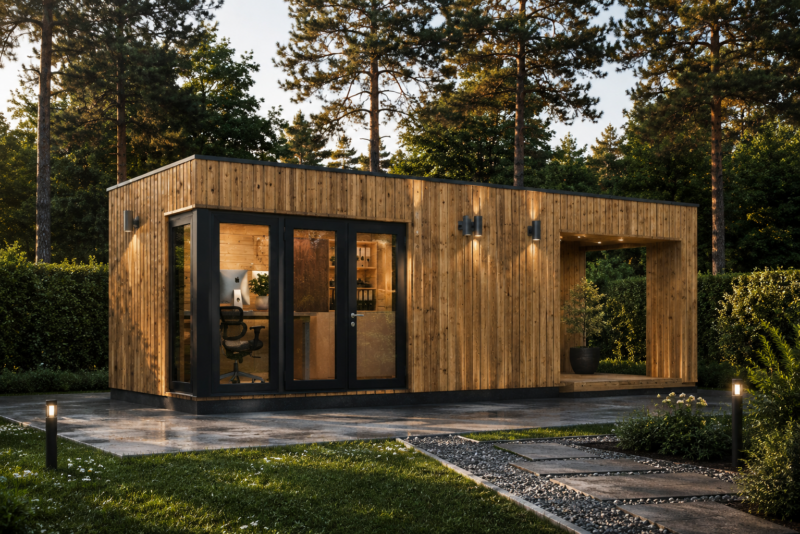 Gartenhaus PREMIUM (Isoliert, SIPS), 5x3 m, 15 m² Mit Terrasse 3x3 m, 9 m²
