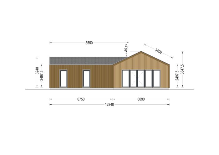 Holzhaus VALENTIN (44mm + Holzverschalung) 80 m²