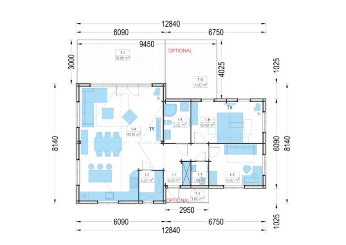 Holzhaus VALENTIN (44mm + Holzverschalung) 80 m²