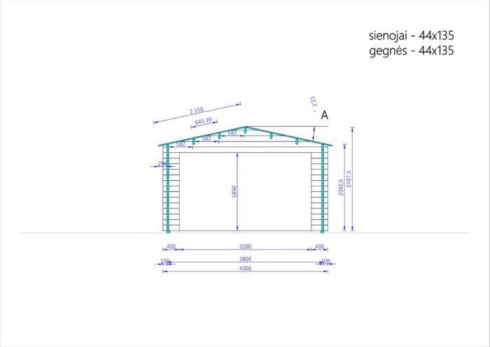 Einzelgarage aus Holz (44 mm), 4x6 m, 24 m²