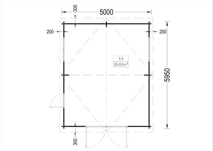 Einzelgarage aus Holz (44mm), 5x6m, 30m²