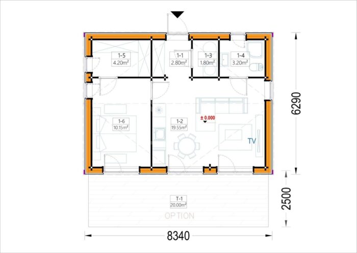 Blockbohlenhaus ARNOLD Isoliert (68mm + Holzverschalung), 40m²