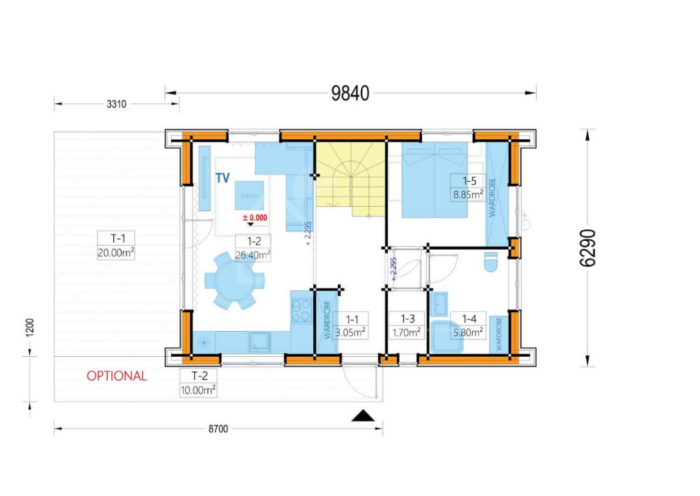 Holzhaus AUSTRIA ( 66mm + Holzverschalung, Isoliert), 81m²