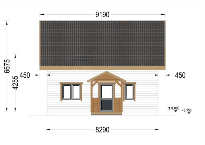 Blockbohlenhaus ERNI (68mm + Holzverschalung, Isoliert) 70 m²