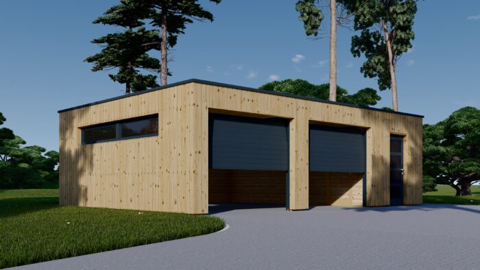 Holzgarage mit Flachdach Plus (34mm + Holzverschalung), 8x6m, 48m²