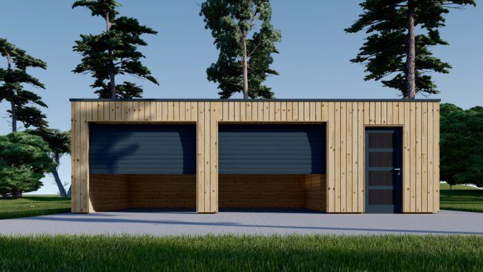 Holzgarage mit Flachdach Plus (34mm + Holzverschalung), 8x6m, 48m²