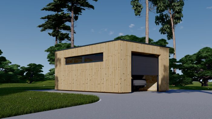 Holzgarage mit Flachdach mit 34mm + Holzverschalung, 4x6m, 24m²