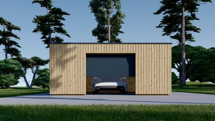 Holzgarage mit Flachdach (34mm + Holzverschalung), 6x6m, 36m²