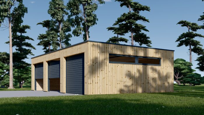 Dreifachgarage mit Flachdach (34mm + Holzverschalung), 9x6m, 54m²