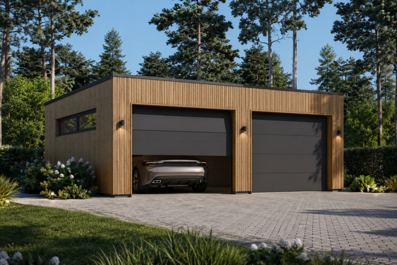 Doppelgarage mit Flachdach (34mm + Holzverschalung), 6x6m, 36m²
