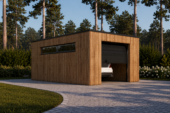 Holzgarage mit Flachdach mit 34mm + Holzverschalung, 4x6m, 24m²