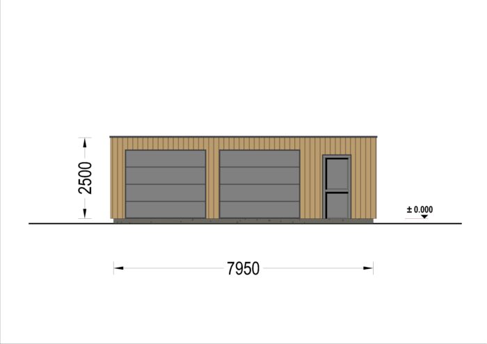 Holzgarage mit Flachdach Plus (34mm + Holzverschalung), 8x6m, 48m²