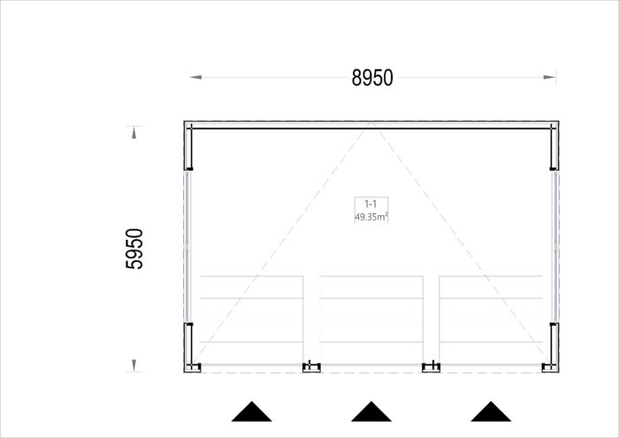 Dreifachgarage mit Flachdach (34mm + Holzverschalung), 9x6m, 54m²