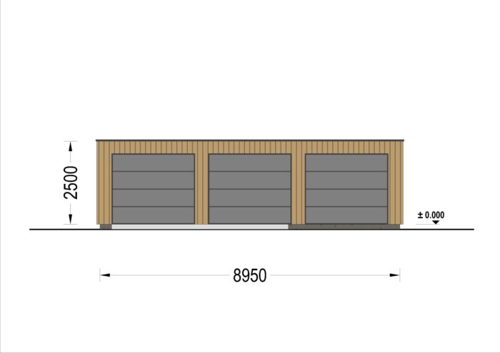 Dreifachgarage mit Flachdach (34mm + Holzverschalung), 9x6m, 54m²