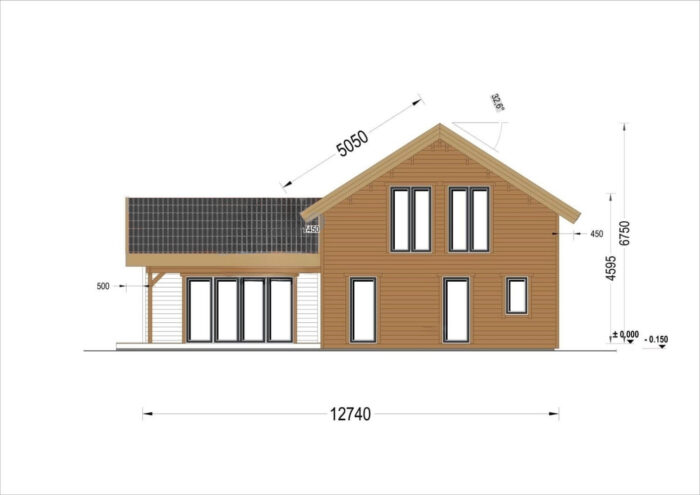 Holzhaus Klagenfurt (PREMIUM Isoliert, 66 mm + Holzverschalung), 150 m²