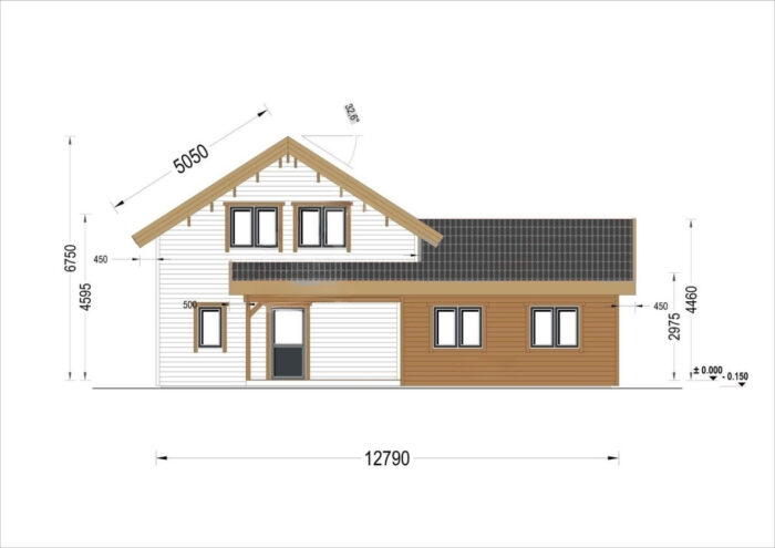 Holzhaus Klagenfurt (PREMIUM Isoliert, 66 mm + Holzverschalung), 150 m²