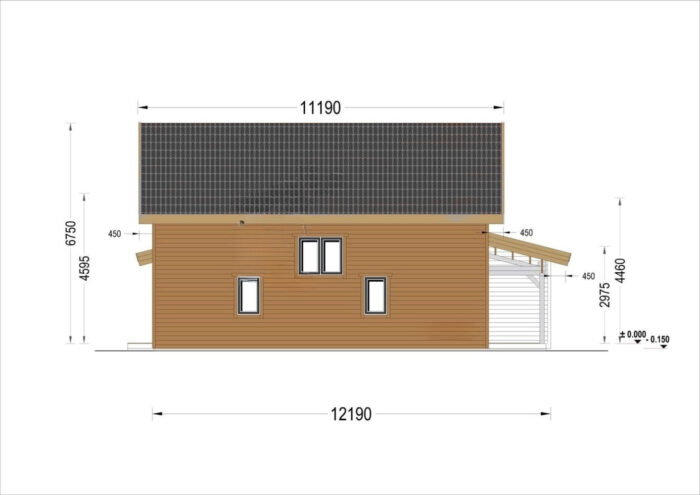 Holzhaus Klagenfurt (PREMIUM Isoliert, 66 mm + Holzverschalung), 150 m²