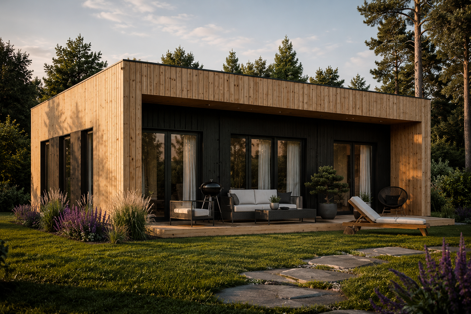 Kulm1_48 M² Holzhaus KULM 1 (66 mm + Holzverschalung) 48 m² Isoliert – Bild 1